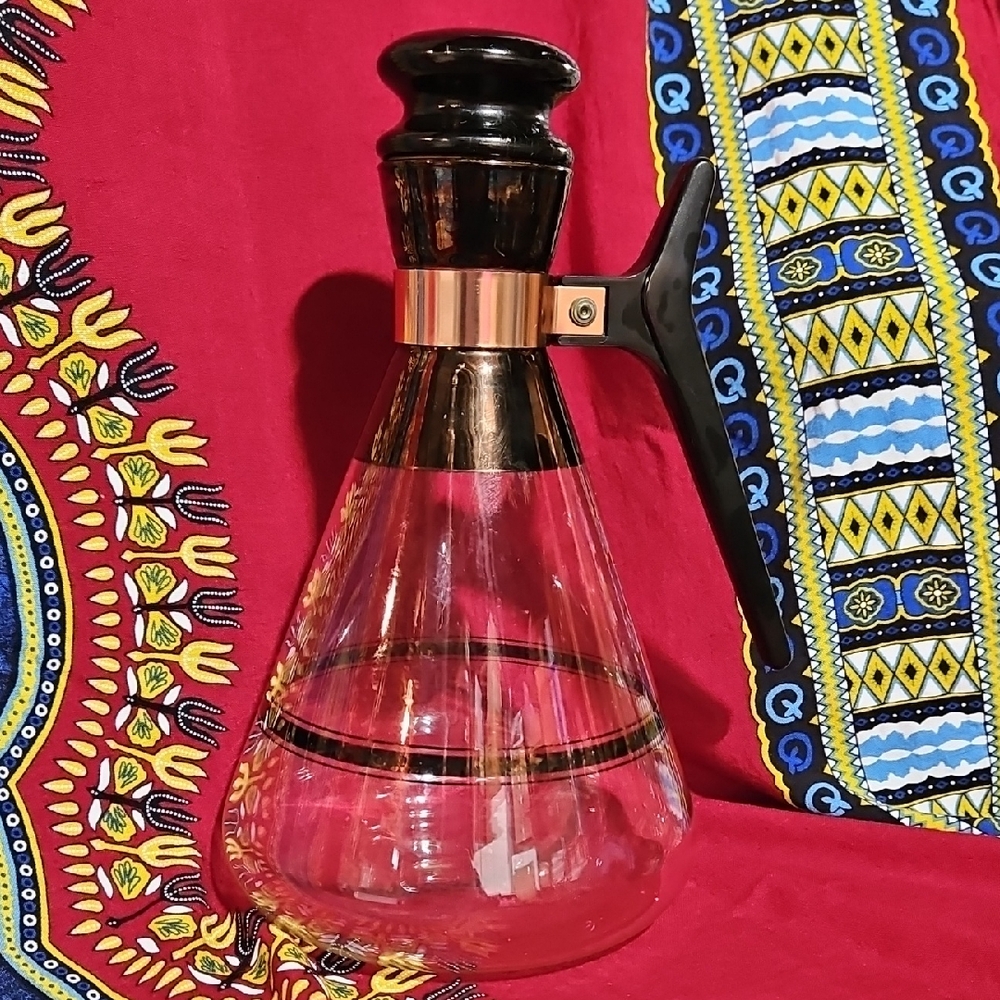 VTG Inland Glass MCM Coffee Carafe Decanter Copper Gold Striped